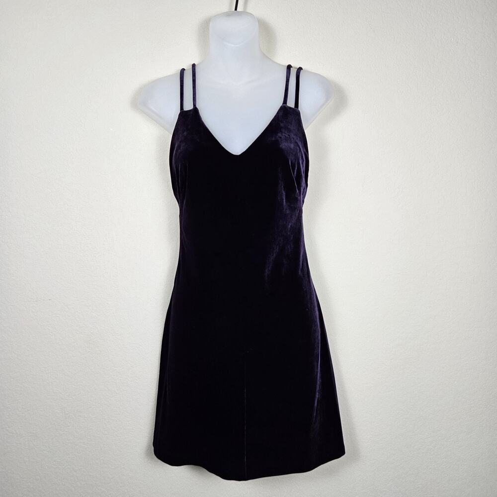 Vintage Bruno Duluc x Kush Mini Dress S Purple Velvet Strappy 80s 90s Y2K Dance